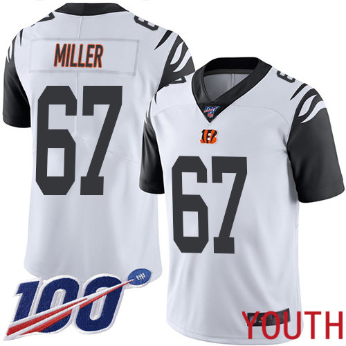 Cincinnati Bengals Limited White Youth John Miller Jersey NFL Footballl #67 100th Season Rush Vapor Untouchable->youth nfl jersey->Youth Jersey
